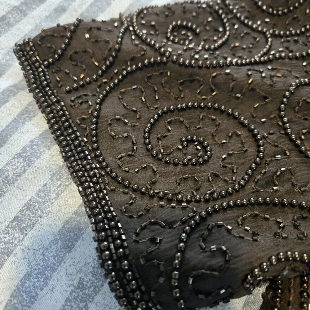 Vintage Jewel Queen 100% Pure Silk Beaded Dress Black Hand Embroidered SZ 8